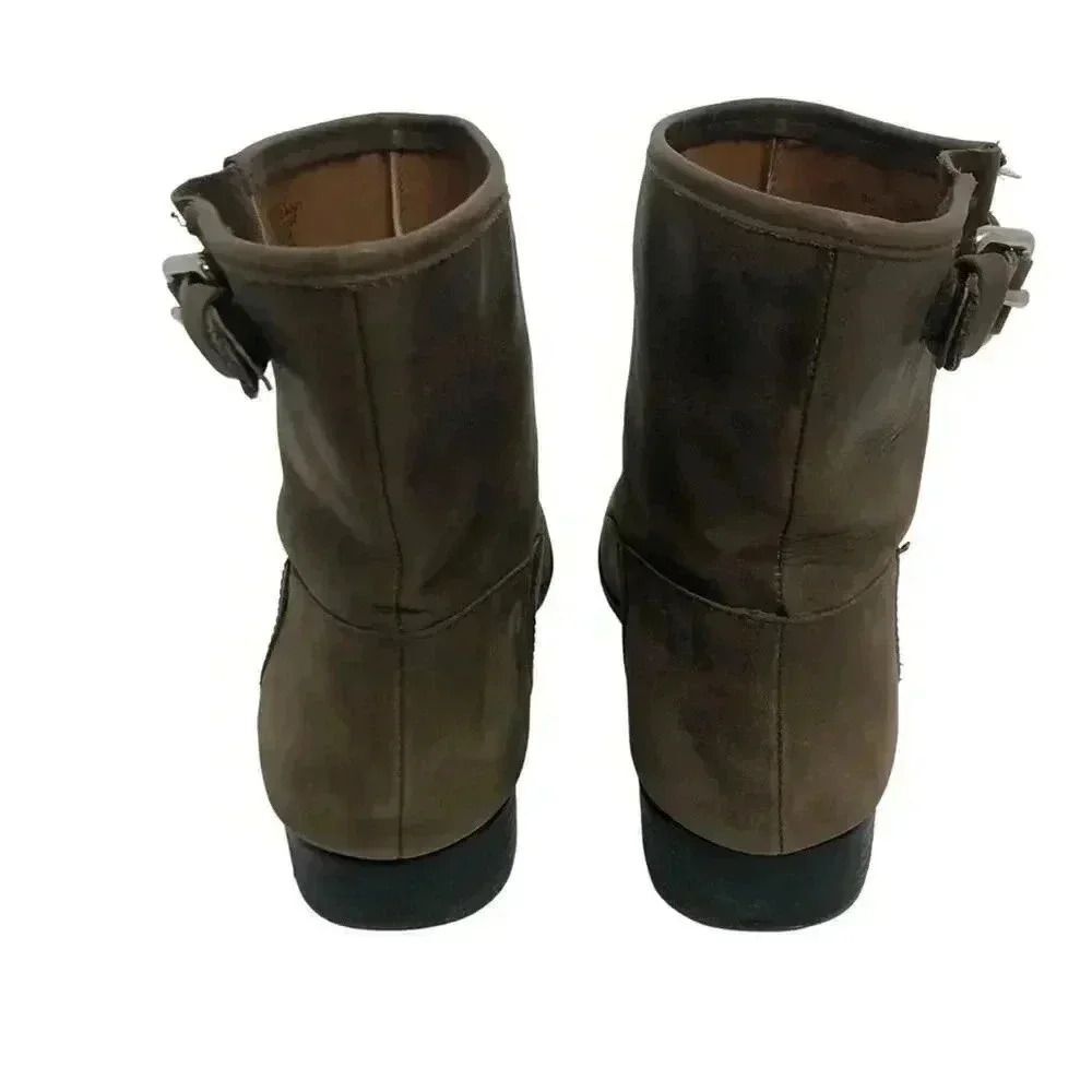 GAP Distressed Leather Mushroom Brown Leather Booties Buckle Moto Boot - Picture 4 of 12